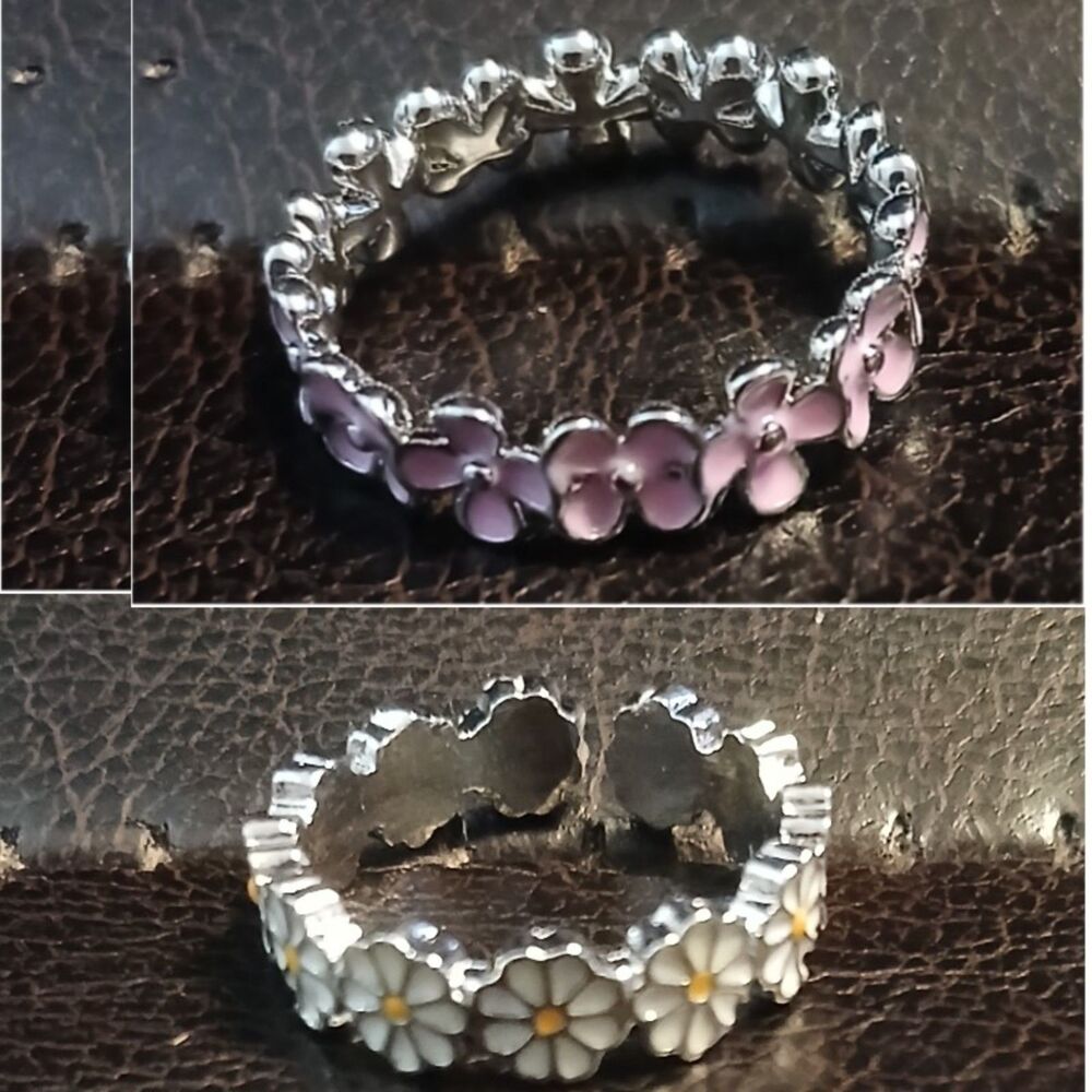 Pink & White Daisy Rings Set of 2 Size 7 & Adjustable